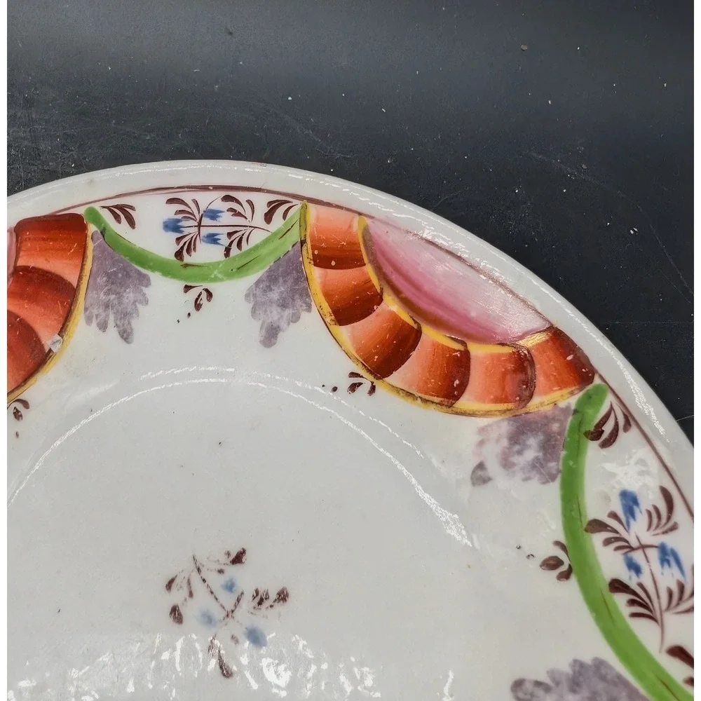 Antique Hand Painted Folk Art Ceramic Bowl Floral Earthenware 19th Century 6